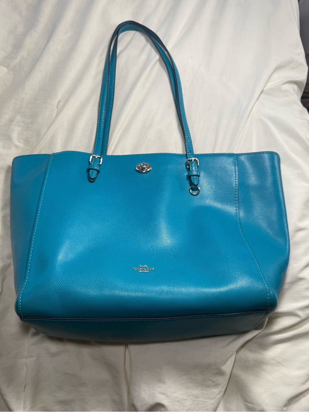 Coach Turquoise Pebbled Leather Tote